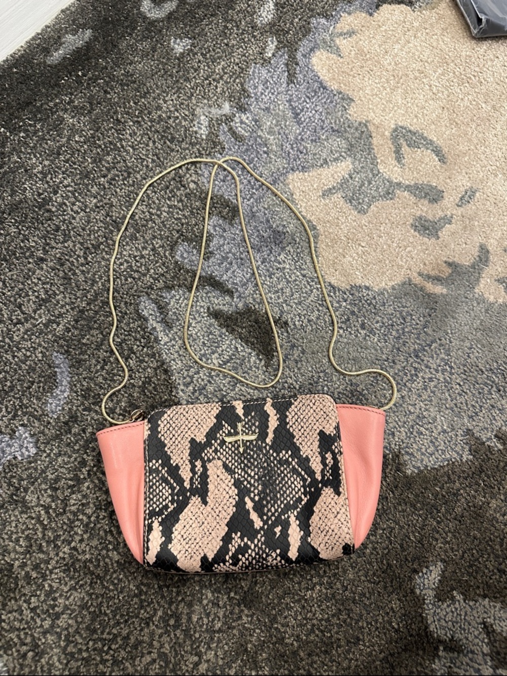 Pour La Victoire Pink Snake-Print Crossbody with Gold Chain